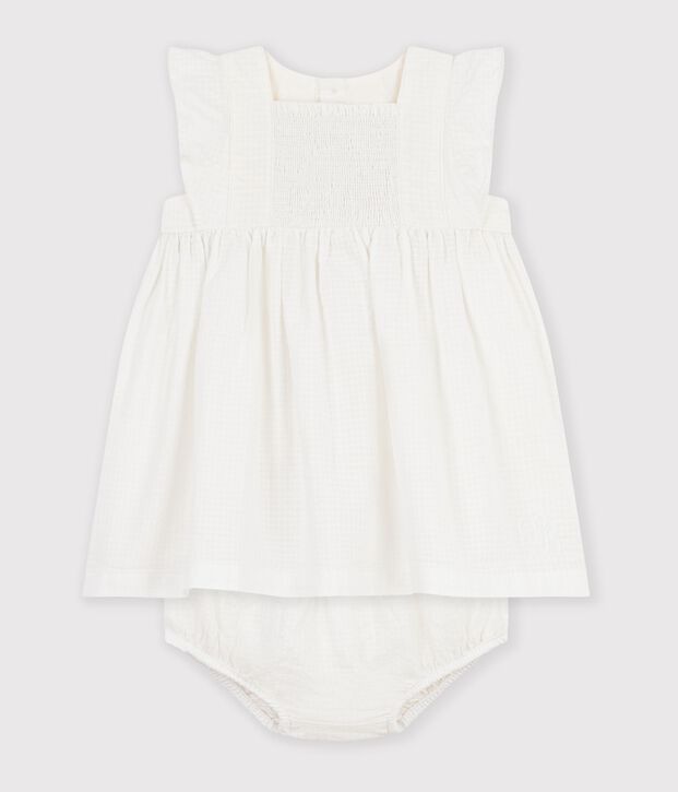 Kurz&auml;rmeliges Baby-Kleid aus einfarbiger Baumwolle weiss