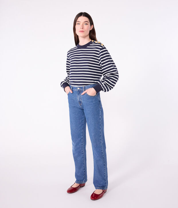 Damen-Streifenshirt Marini&egrave;re aus Baumwolle blau/weiss