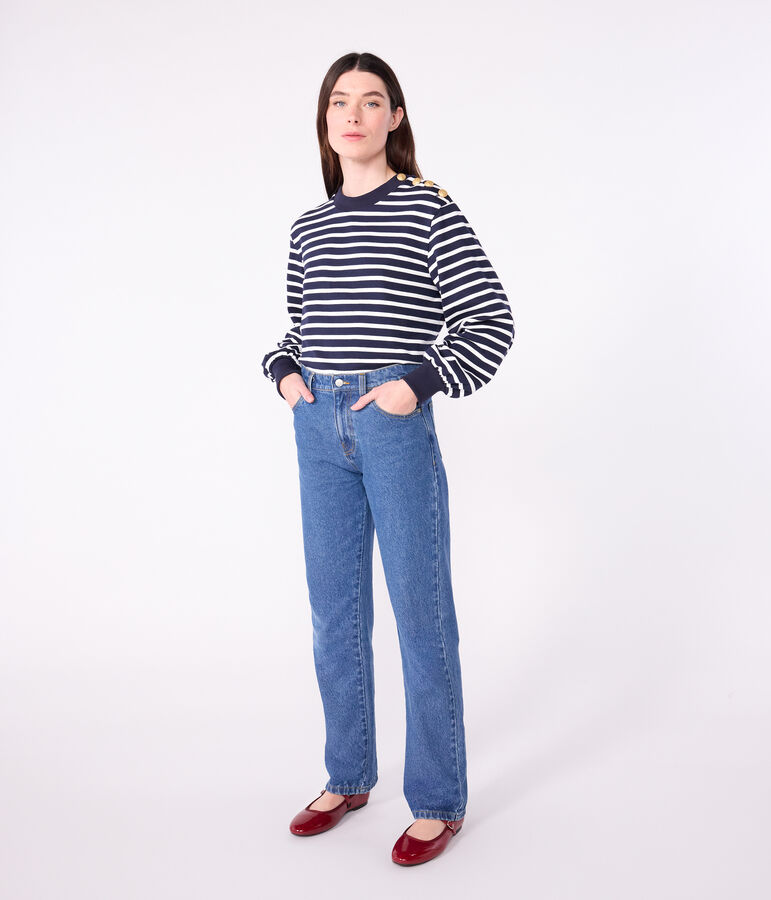 Damen-Streifenshirt Marini&egrave;re aus Baumwolle blau/weiss