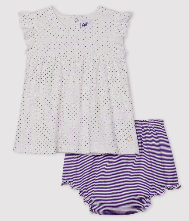 Zweiteiliges Baby-Set f&uuml;r M&auml;dchen violett/weiss