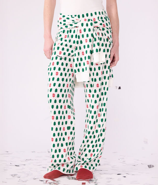 Damen-Pyjama aus Baumwolle mit Tannenbaum-Motiv weiss/vielfarbig