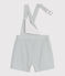 Kurzbeinige Baby-Latzhose aus Baumwolle mit Streifen weiss MARSHMALLOW/blau BRUT
