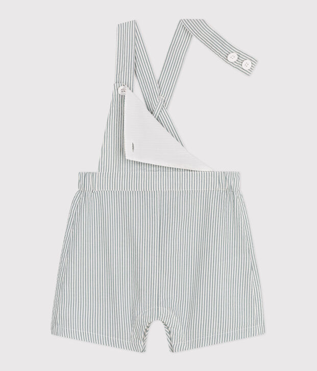 Kurzbeinige Baby-Latzhose aus Baumwolle mit Streifen weiss/gr&uuml;n