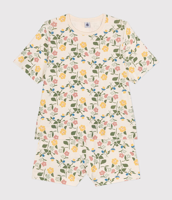 Damen-Pyjama, Shorts und T-Shirt aus Baumwolle mit Blumenmuster weiss AVALANCHE/ MULTICO
