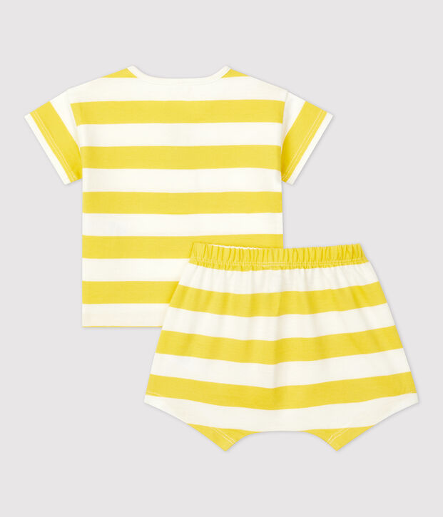 Zweiteiliges Baby-Set aus Jersey mit Streifenmuster gelb/weiss