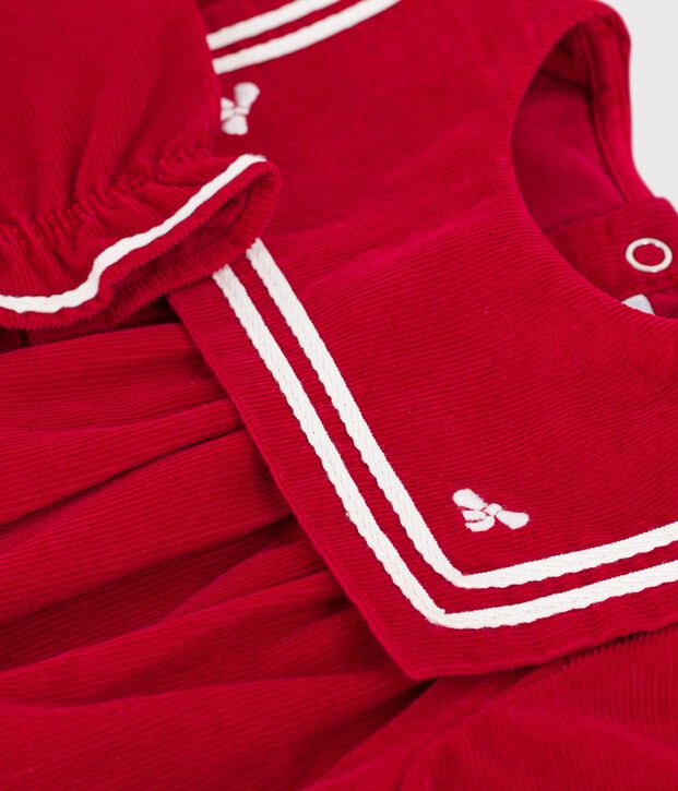 Baby-Kurzoverall aus einfarbigem Feincord mit Kragen rot