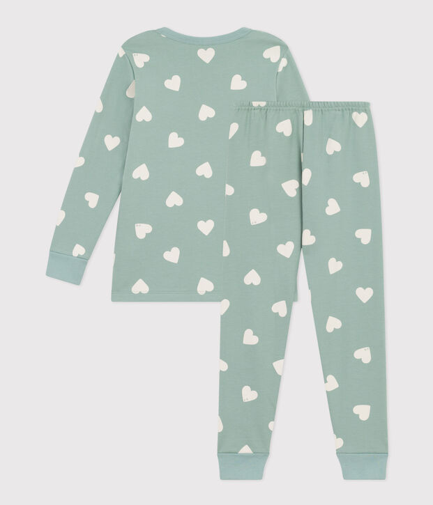 Pyjama aus Molton mit Herzmotiv f&uuml;r kleine M&auml;dchen/kleine Jungen gr&uuml;n/naturfarben
