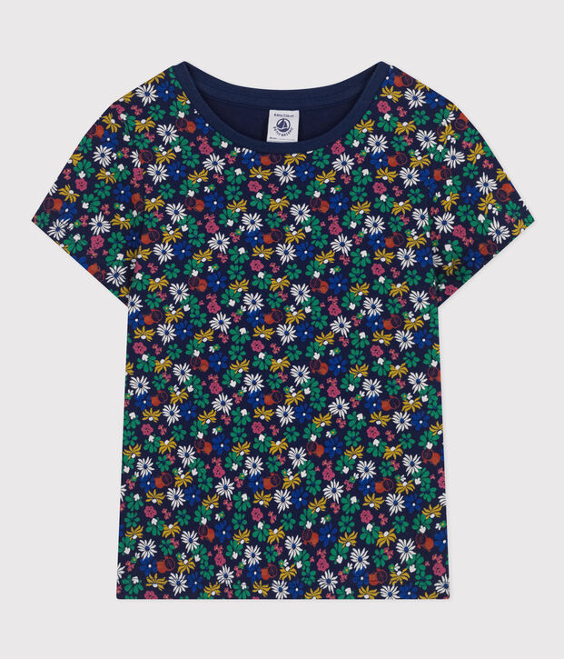 Gemustertes M&auml;dchen-T-Shirt aus leichtem Jerseystoff blau/vielfarbig