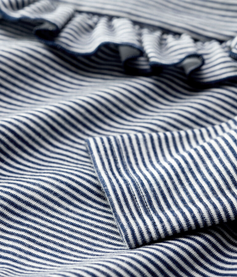 Baby-Bluse aus Wolle und Baumwolle blau MEDIEVAL/weiss MARSHMALLOW