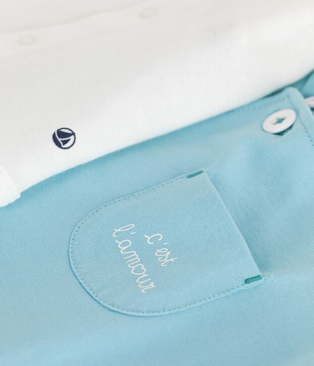 Newborn-Set Latzhose und Strampler aus Baumwolle blau