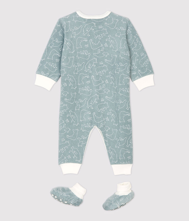 Baby-Schlaf-Set aus kuschelig weichem Boucl&eacute;-Frottee mit B&auml;ren-Muster grau/weiss