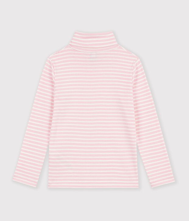 Kinder-Rollkragenshirt aus Baumwolle mit Streifen rosa/rosa