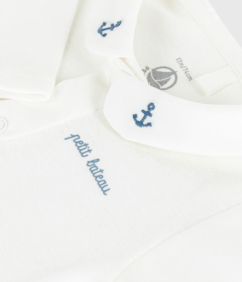Baby-Body mit besticktem Kragen und Schriftzug an der Brust weiss/blau
