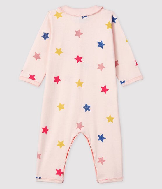Baby-Strampler mit Sternenmuster ohne Fuß aus Rippstrick für Mädchen rosa FLEUR/weiss MULTICO