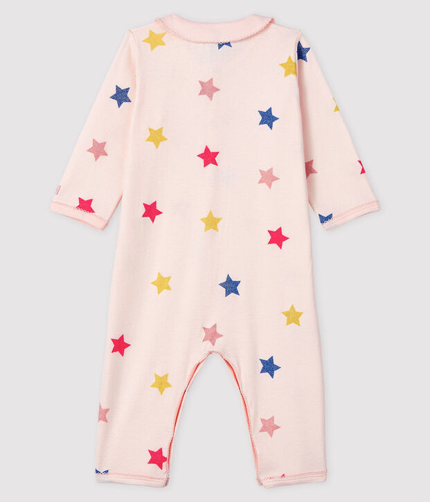 Baby-Strampler mit Sternenmuster ohne Fu&szlig; aus Rippstrick f&uuml;r M&auml;dchen rosa/vielfarbig