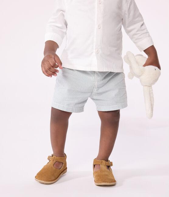 Baby-Shorts aus gestreiftem Seersucker weiss MARSHMALLOW/blau BRUT