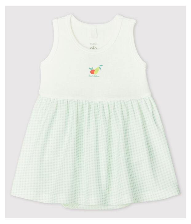 Baby-Body-Kleid aus Bio-Baumwolle f&uuml;r M&auml;dchen weiss/blau