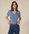 Damen-T-Shirt L'Iconique mit V-Ausschnitt aus Baumwolle, unifarben blau BEACH