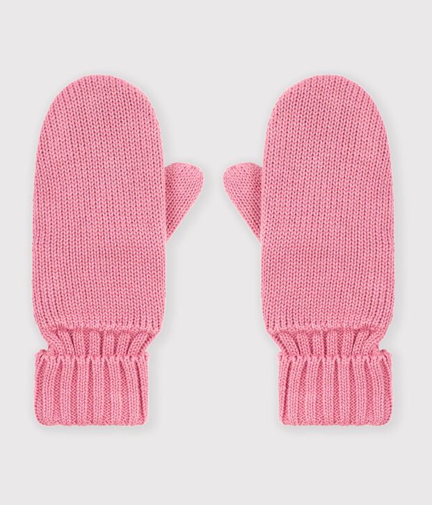 Kinder-F&auml;ustlinge aus einfarbigem Strick mit Fleece-Futter rosa