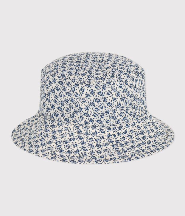 Kinder-Breitkrempiger Hut aus Musselin mit Blumen naturfarben/blau