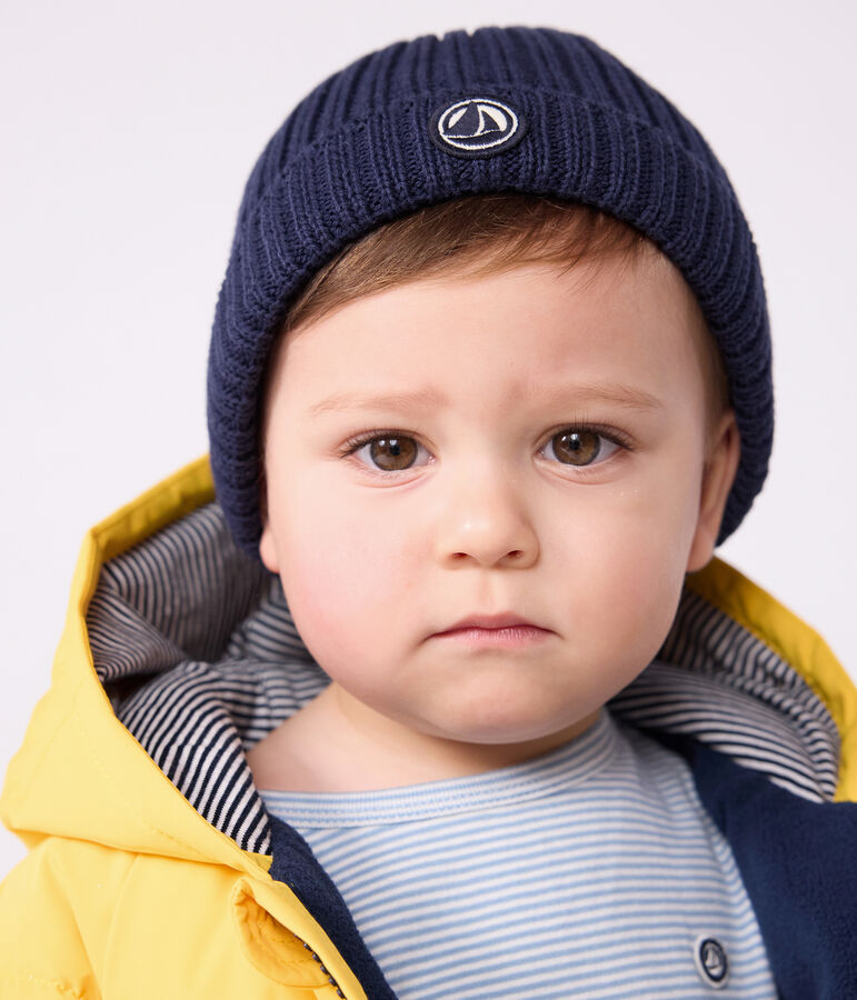 Baby-Strickm&uuml;tze mit Fleece-Futter blau