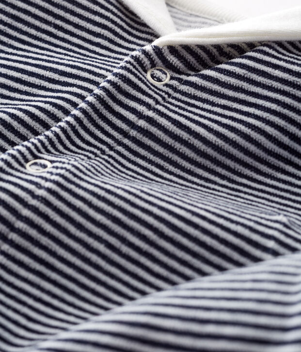 Baby-Strampler aus Velours f&uuml;r Jungen blau/weiss