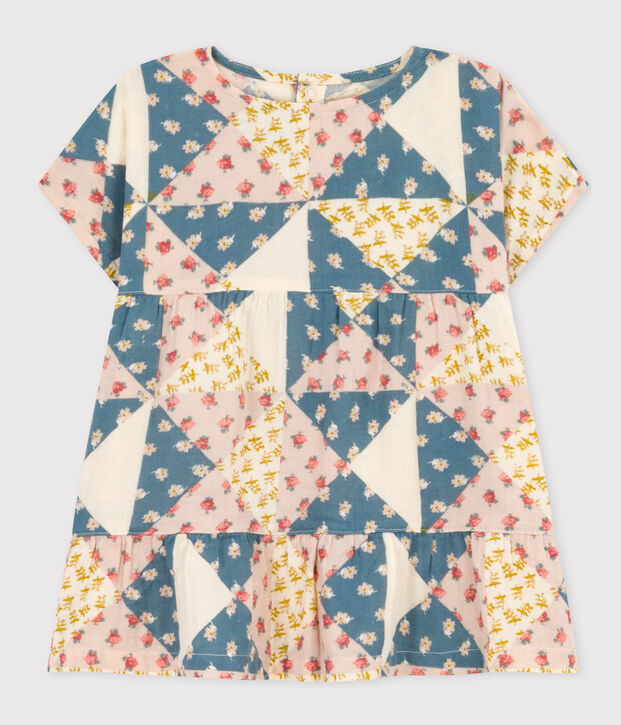 Kurz&auml;rmeliges Babykleid aus bedruckter Musselin naturfarben/vielfarbig