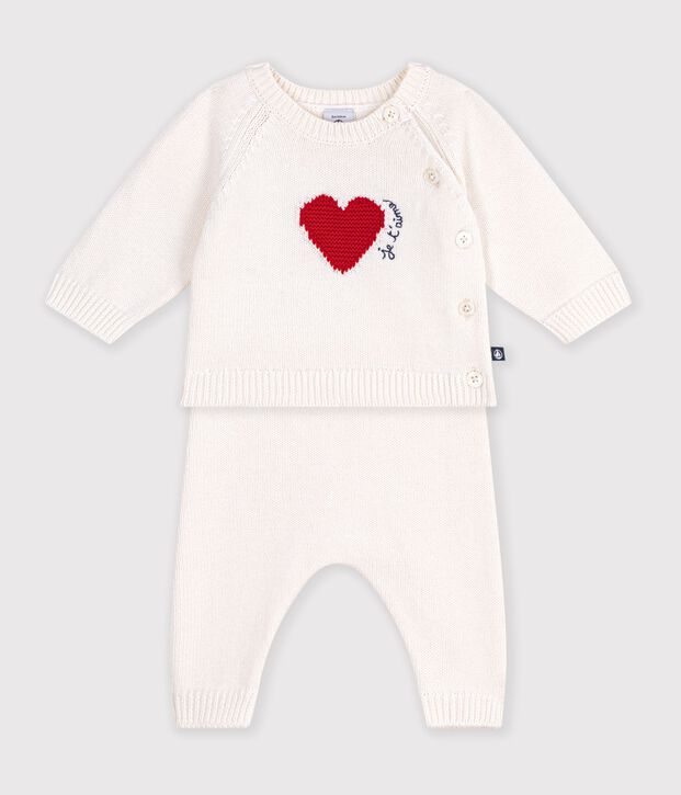 Baby-Set aus Strick mit Jacquard-Herzen rot/rot
