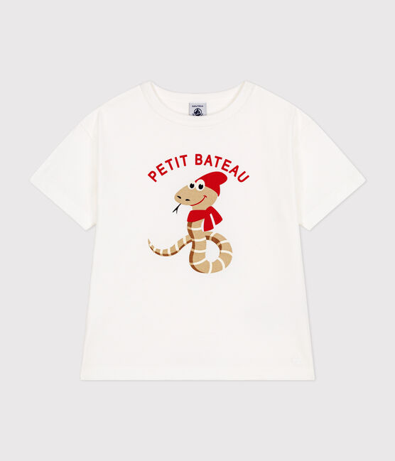 Kurzärmeliges Kinder-T-Shirt aus feinem Jersey für Jungen weiss MARSHMALLOW