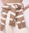 Damen-Pullover mit Rollkragen aus Wolle und Baumwolle mit Streifen beige/naturfarben