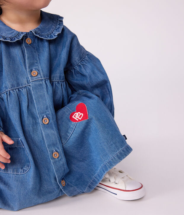 Lang&auml;rmeliges Babykleid mit Kragen aus Denim blau