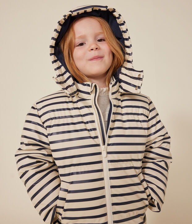 Kinder-Winterjacke f&uuml;r M&auml;dchen und Jungen naturfarben/blau