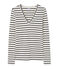 Gestreiftes Damen-Langarmshirt mit V-Ausschnitt beige COQUILLE/blau SMOKING