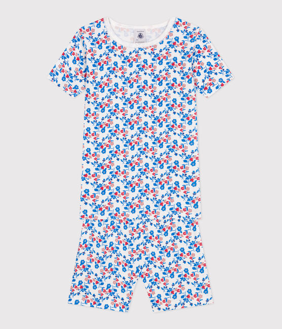 Eng anliegender Kinder-Kurzpyjama aus Baumwolle mit Blumenmuster  weiss MARSHMALLOW/weiss MULTICO