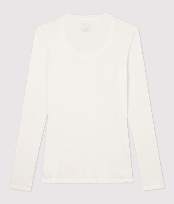 Damen-T-Shirt, leichter Rippstrick weiss MARSHMALLOW