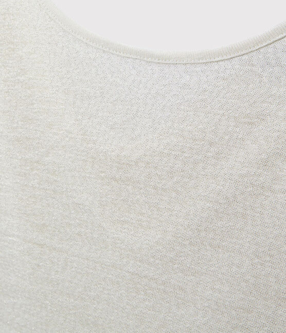 Damen-T-Shirt mit Wasserfall-Ausschnitt aus irisierendem Leinen weiss LAIT/gelb OR