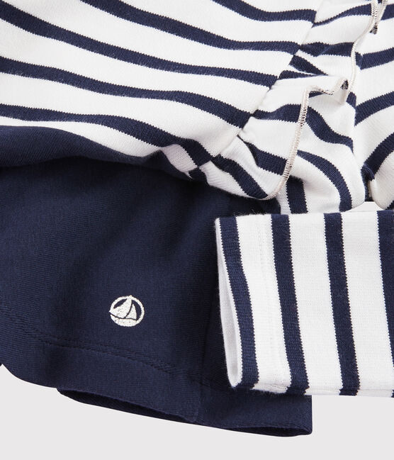 Langärmeliges Kinderkleid für Mädchen weiss MARSHMALLOW/blau SMOKING