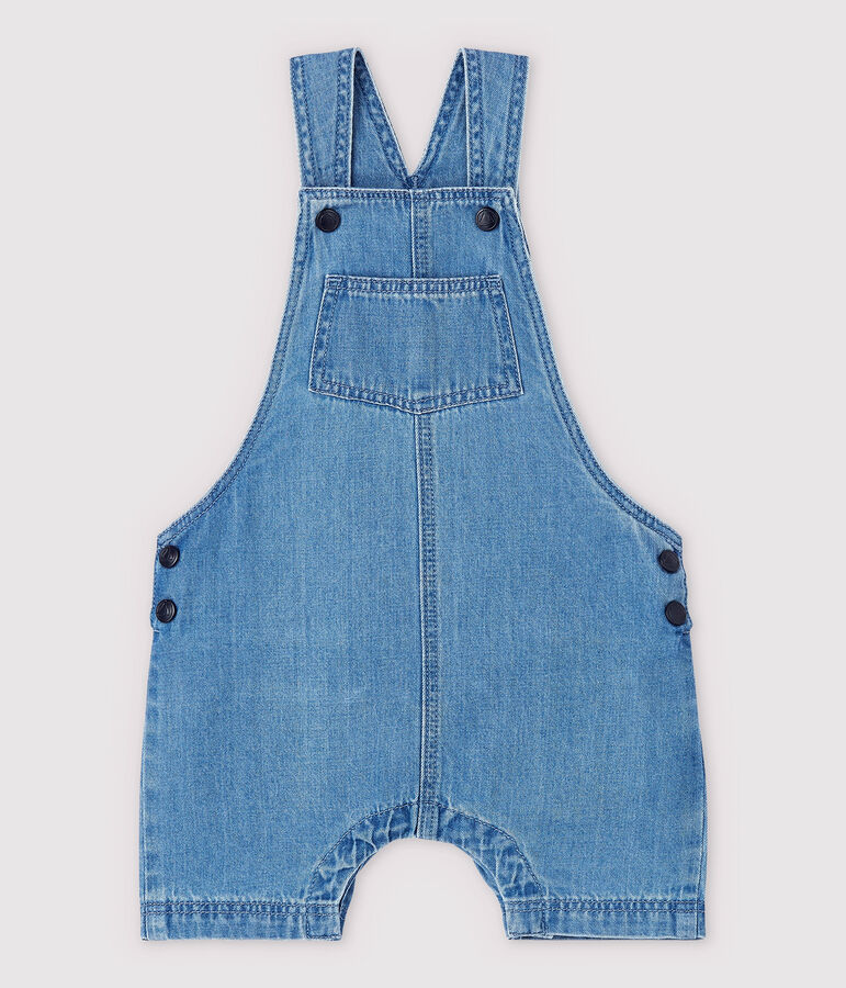Kurze Baby-Latzhose aus hellem Denim blau
