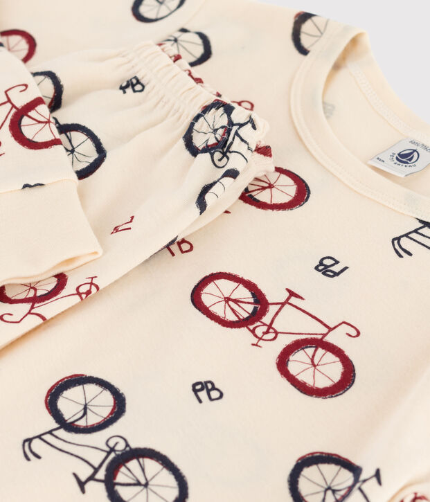 Kinderpyjama aus Baumwolle mit Fahrradmotiv naturfarben/vielfarbig