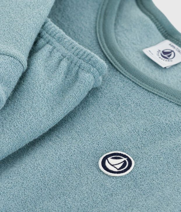 Kinder-Pyjama aus einfarbigem Baumwoll-Frottee blau