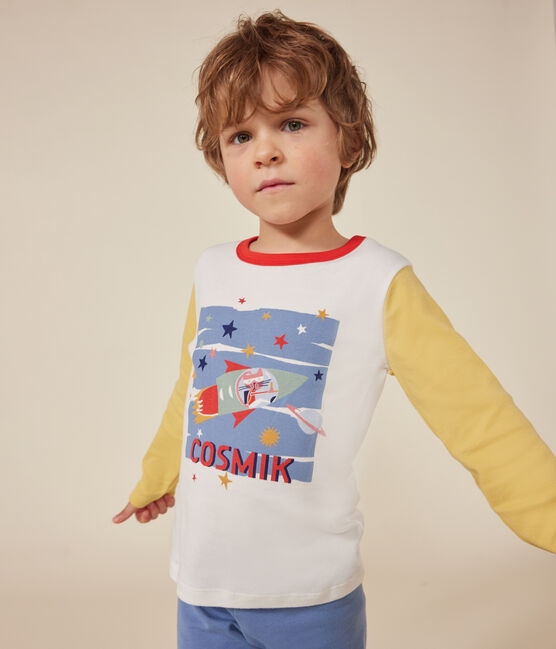Kinder-Pyjama aus einfarbiger Baumwolle mit Weltraummotiv blau BEACH/ MULTICO