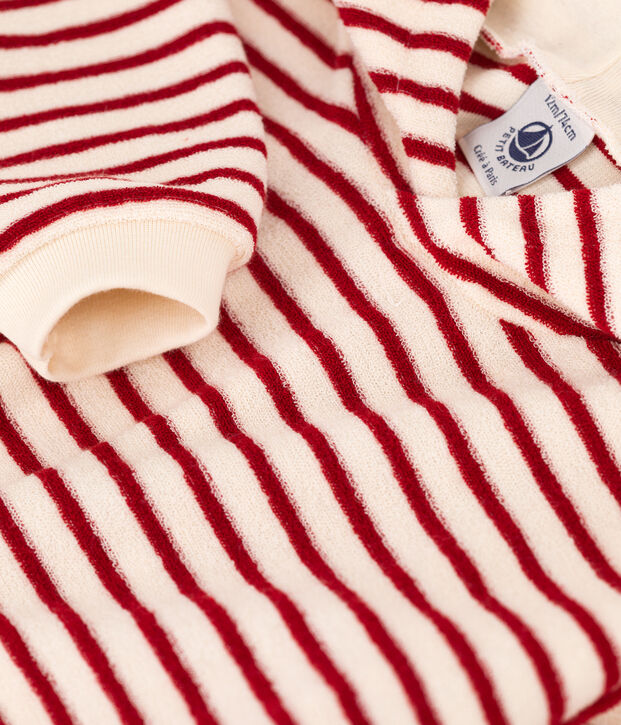 Baby-Kapuzensweatshirt aus Frottee naturfarben/rot