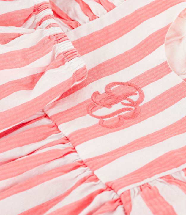 &Auml;rmelloses Baby-Kleid aus Baumwolle und dazu passender Bloomer mit Streifen rosa/weiss