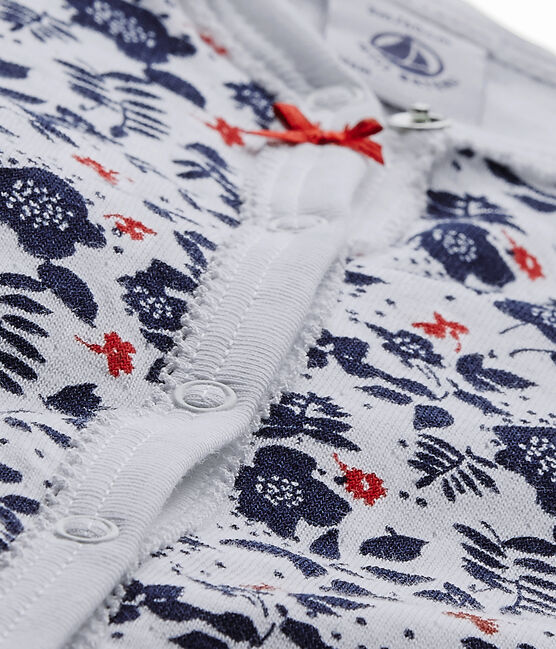 Bedruckter Baby-Mädchen-Strampler ohne Fuß aus gedoppeltem Jersey weiss ECUME/weiss MULTICO