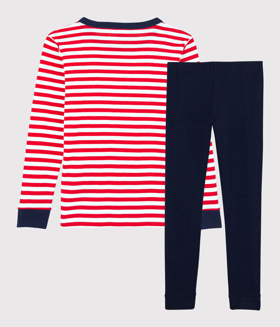 Kinderpyjama Bio-Baumwolle in schmaler Passform mit roten Streifen für Jungen rot PEPS/weiss MULTICO