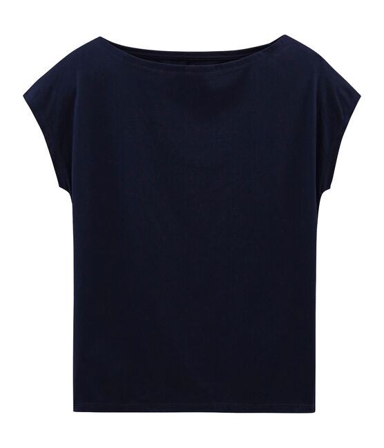 Kurzärmliges T-Shirt aus Sea Island-Baumwolle für Damen blau MARINE