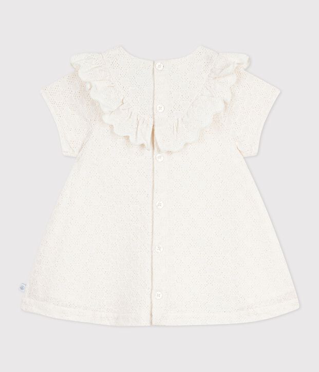 Kurz&auml;rmeliges Baby-Kleid aus Lochspitze mit Herzmotiven weiss