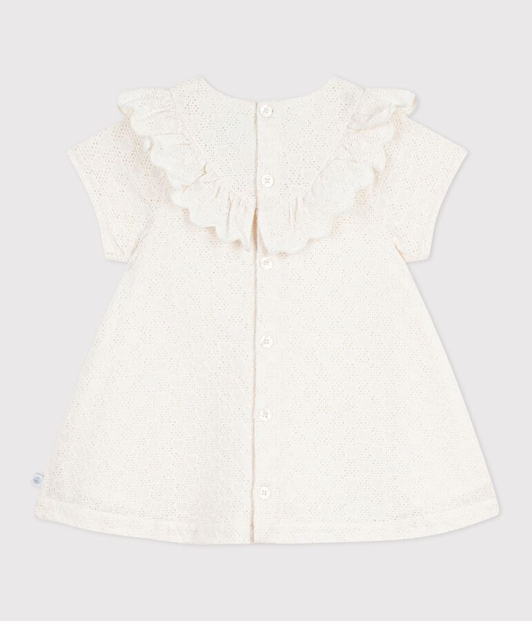 Kurz&auml;rmeliges Baby-Kleid aus Lochspitze mit Herzmotiven weiss MARSHMALLOW