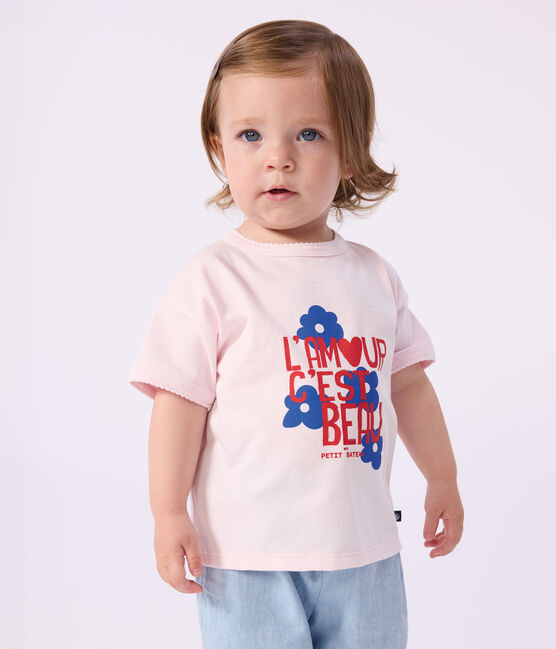 Kurzärmeliges Baby-T-Shirt aus Baumwolle mit Motiv rosa BARELY