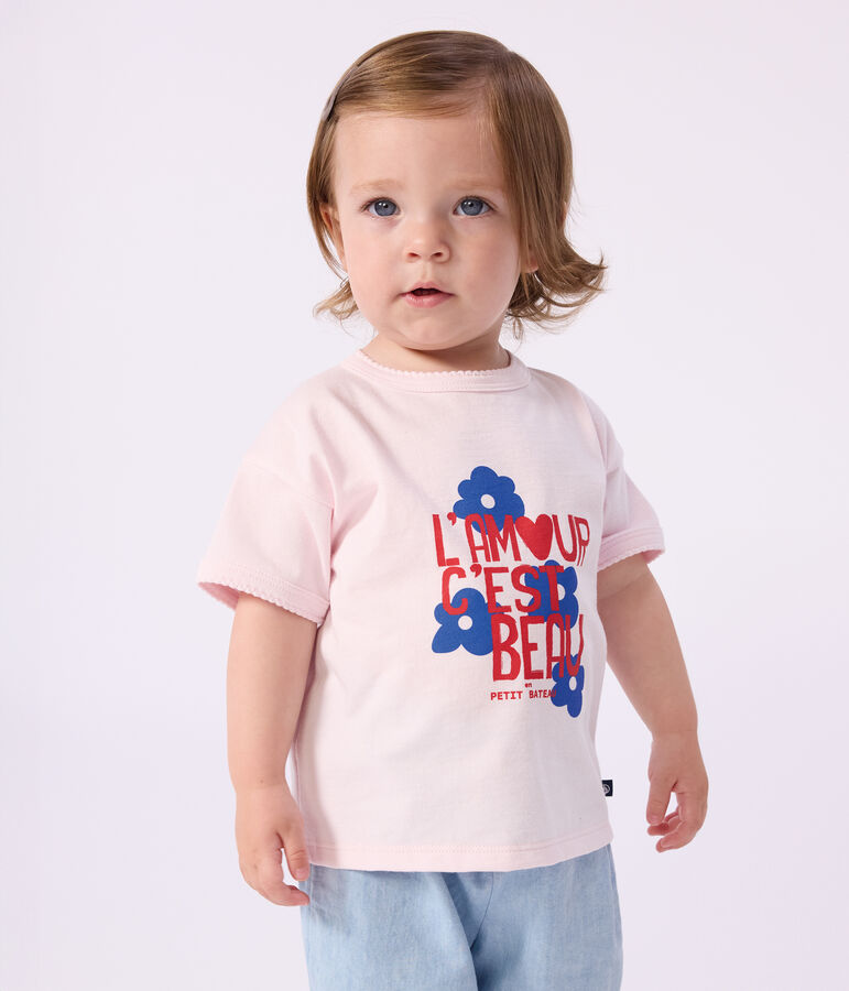 Kurz&auml;rmeliges Baby-T-Shirt aus Baumwolle mit Motiv rosa